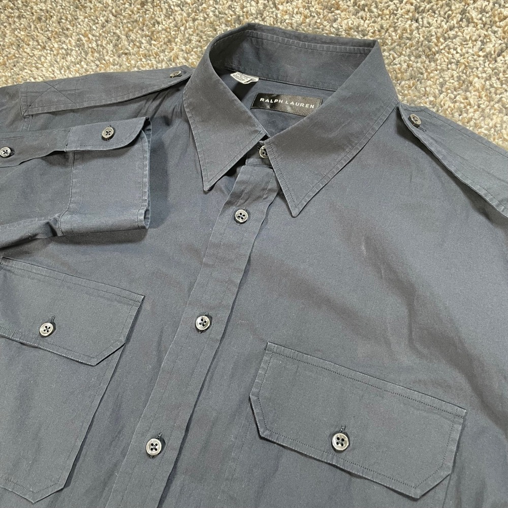 Ralph Lauren Black Label Men's L Military Shirt Black Cotton Stretch Italy Made